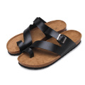 2019 summer popular cheap women plus size cork slippers pure color leather multi buckle strap women slide cork slippers